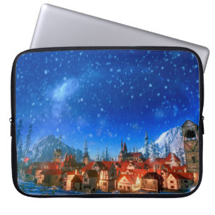 3d afbeelding van het kleine alpine dorp bij zonso laptop sleeve