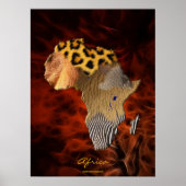 3D AFRICAN Wildlife Map Red Fractal Art Poster (Voorkant)