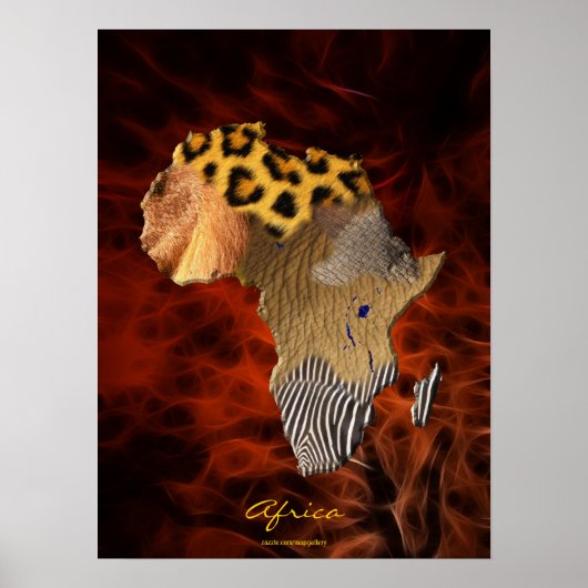 3D AFRICAN Wildlife Map Red Fractal Art Poster (Voorkant)