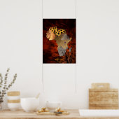 3D AFRICAN Wildlife Map Red Fractal Art Poster (Keuken)