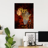3D AFRICAN Wildlife Map Red Fractal Art Poster (Thuiskantoor)