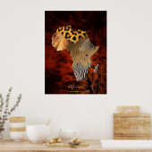 3D AFRICAN Wildlife Map Red Fractal Art Poster (Keuken)