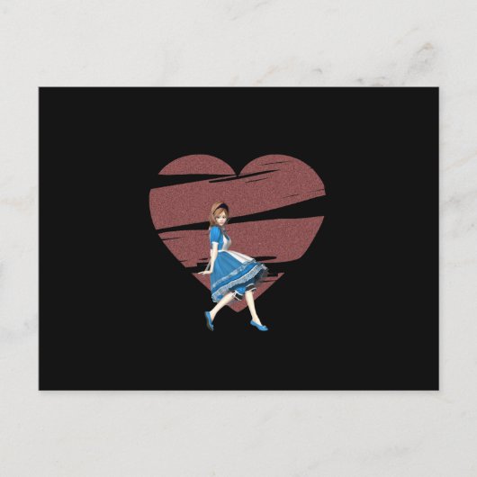 3D Alice & Red Heart Briefkaart (Voorkant)