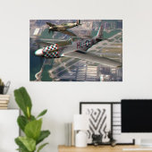 3D Anaglyph of P51 n Spitfire over Airfield Poster (Thuiskantoor)