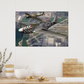 3D Anaglyph of P51 n Spitfire over Airfield Poster (Keuken)