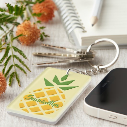 3D anananas- en ananaseppatroon Sleutelhanger (Voorkant Rechts)