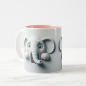 3D angstige olifant grappige dieren Tweekleurige Koffiemok (Voorkant links)