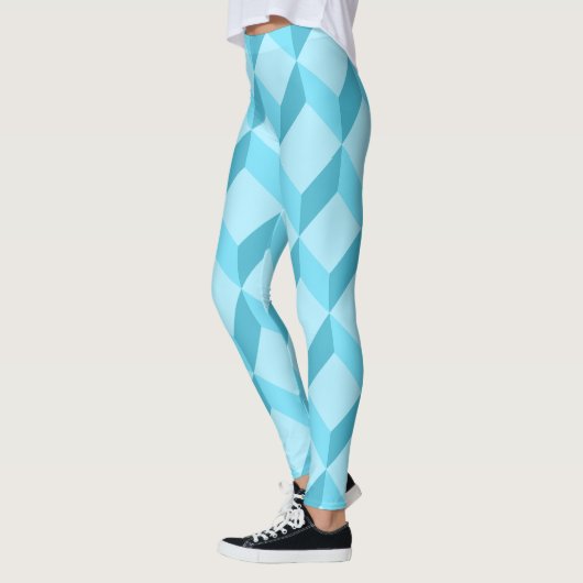 3D Aqua Blue Cubes Geometrisch Leggings (Links)