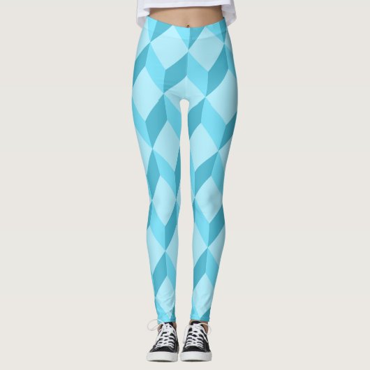 3D Aqua Blue Cubes Geometrisch Leggings (Voorkant)