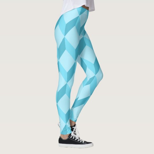 3D Aqua Blue Cubes Geometrisch Leggings (Rechts)
