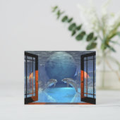 3d-art dolfijn samen briefkaart (Staand voorkant)