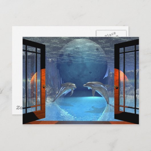 3d-art dolfijn samen briefkaart (Voorkant / Achterkant)