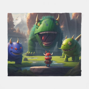 3D Art Fantasy Wereld Grappige Schattige Monsters Fleece Deken