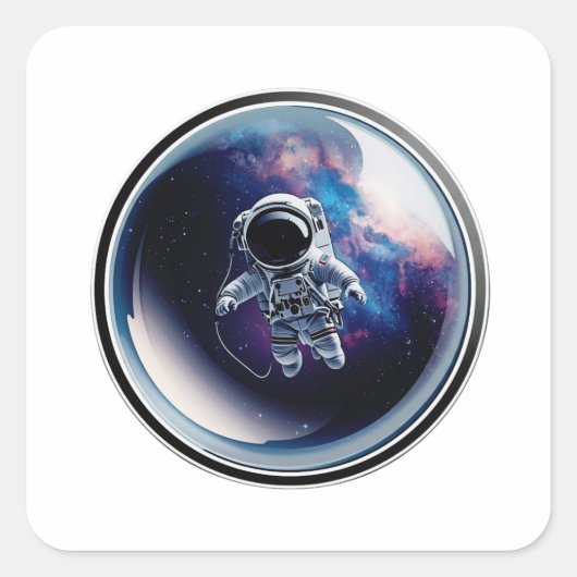 3D Astronaut in Space Bubble Galaxy Sticker (Voorkant)