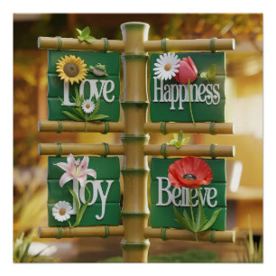 3D Bamboe Panelen met Bloemen Motieven & Groen Ver Perfect Poster