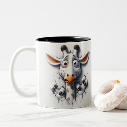 3D Bang Giraffe Funny Animals Tweekleurige Koffiemok (Met donut)