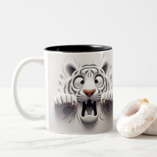 3D Bang Witte Tijger Funny Animals Tweekleurige Koffiemok