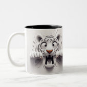 3D Bang Witte Tijger Funny Animals Tweekleurige Koffiemok (Links)