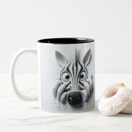 3D Bang Zebra Grappige Dieren Tweekleurige Koffiemok (Met donut)