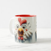 3D bange kip grappige dieren Tweekleurige Koffiemok (Voorkant links)