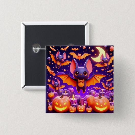 3D bats pumpkins halloween Vierkante Button 5,1 Cm (Voorkant /achterkant)