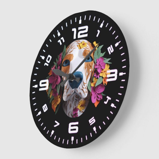 3D Beagle Floral Grote Klok (Hoek)