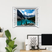 3D bergen en meer landschap nep raam uitzicht Poster (Thuiskantoor)