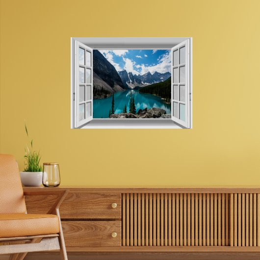 3D bergen en meer landschap nep raam uitzicht Poster (Woonkamer 2)