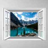 3D bergen en meer landschap nep raam uitzicht Poster (Voorkant)