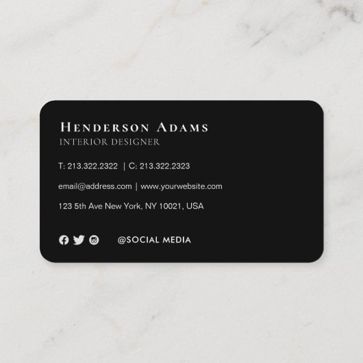 3D Black en Golden Waterverf Monogram Logo Visitekaartje (Achterkant)