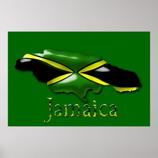 3D Black Green Yellow Map of Jamaica Poster (Voorkant)