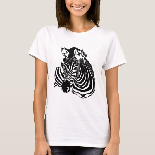 3D Black & White Zebra Head voor Dierenvrienden T-shirt (Voorkant)