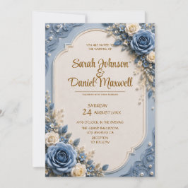 3D Blau Rozen Huwelijksuitnodiging Tempel | Elegan Kaart