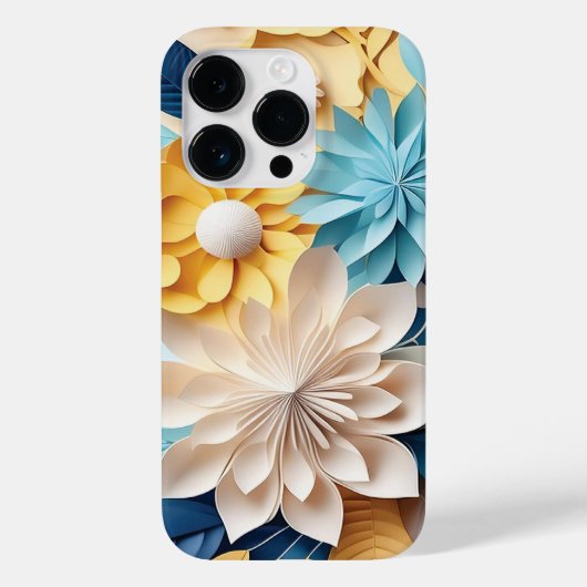 3D Blauw en Geel Bloemen Fantasie Case-Mate iPhone Case (Achterkant)