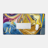 3D Blauw Gouden Stenen Vorm Monogram Vloeibaar Abs Bureaumat (Keyboard & Muis)