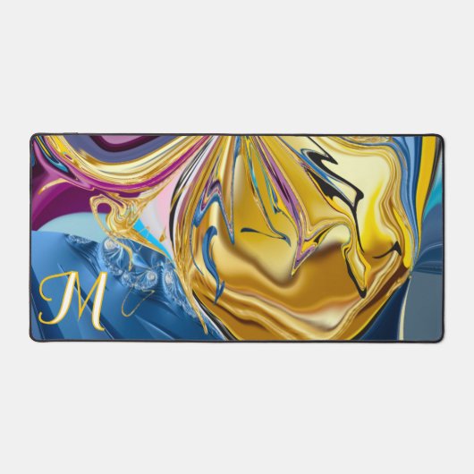 3D Blauw Gouden Stenen Vorm Monogram Vloeibaar Abs Bureaumat (Voorkant)