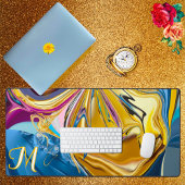 3D Blauw Gouden Stenen Vorm Monogram Vloeibaar Abs Bureaumat