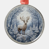 3D Blauw Herten in Winter Wonderland Kerstmis Metalen Ornament (Voorkant)