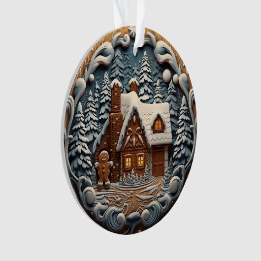 3d Blauw Kerst Gingerbread House Ornament (voorkant)