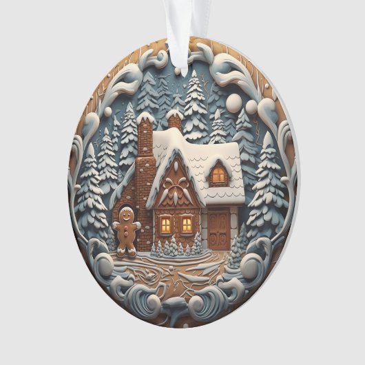 3d Blauw Kerst Gingerbread House Ornament (voorkant)