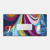 3D Blauw Paarse Goud Monogram Vloeibaar Abstract Bureaumat (Keyboard & Muis)