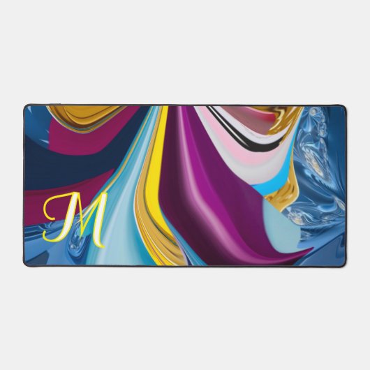 3D Blauw Paarse Goud Monogram Vloeibaar Abstract Bureaumat (Voorkant)