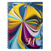 3D Blauw Paarse Goud Monogram Vloeibaar Abstract Notitieboek (Voorkant)