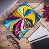 3D Blauw Paarse Goud Monogram Vloeibaar Abstract Notitieboek