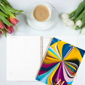 3D Blauw Paarse Goud Monogram Vloeibaar Abstract Planner