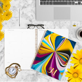 3D Blauw Paarse Goud Monogram Vloeibaar Abstract Planner