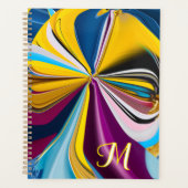 3D Blauw Paarse Goud Monogram Vloeibaar Abstract Planner (Voorkant)