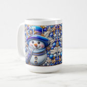 3D Blauwe Kerstsneeuwman Koffiemok (Voorkant links)