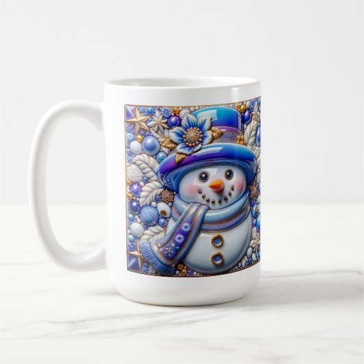 3D Blauwe Kerstsneeuwman Koffiemok (Links)