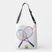 3D blauwe rode tennisrackets en bal Crossbody Tas (Achterkant)